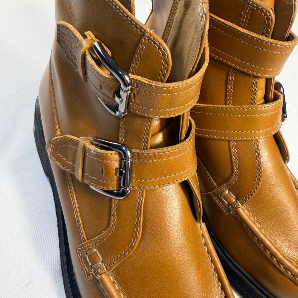 Free People Tan Leather Double Buckle Moc Toe Ankle Boots Brown 8.5 0004435728 - Picture 3 of 8